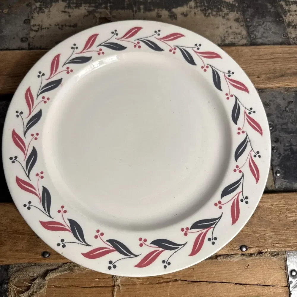 Vintage Homer Laughlin Pink Gray Leaves 10” Dinner Plate